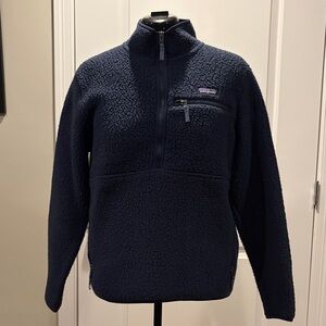 Patagonia Deep Blue Fleece retro pile fleece marsupial half zip pullover